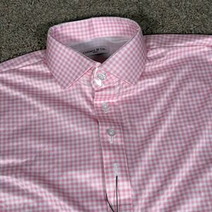Collars & Co. Mens Small Pink Gingham Short Sleeve Dress Collar Polo Shirt